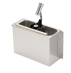 dipper well faucet, tap-off section, straining disc, water overflow pipe, container, sink, wall attachment, wall-mounting, spray rinsing devices, add-on models, water-jet adjustment, waterstop, waterbackflow preventers, assemblies, dippers, dipperwells